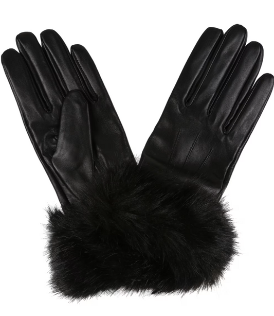Barbour Fur Trimmed Gloves Black