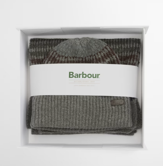 Barbour Branton Beanie & Scarf Gift Set Midnight Oak