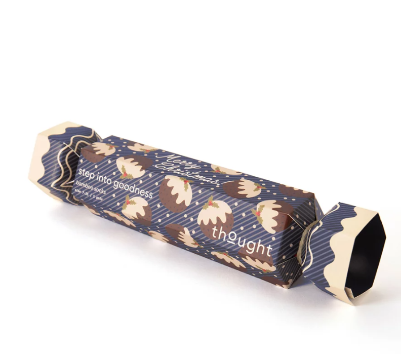 Mens Christmas Pudding Bamboo Cracker Gift Box Of Two Socks