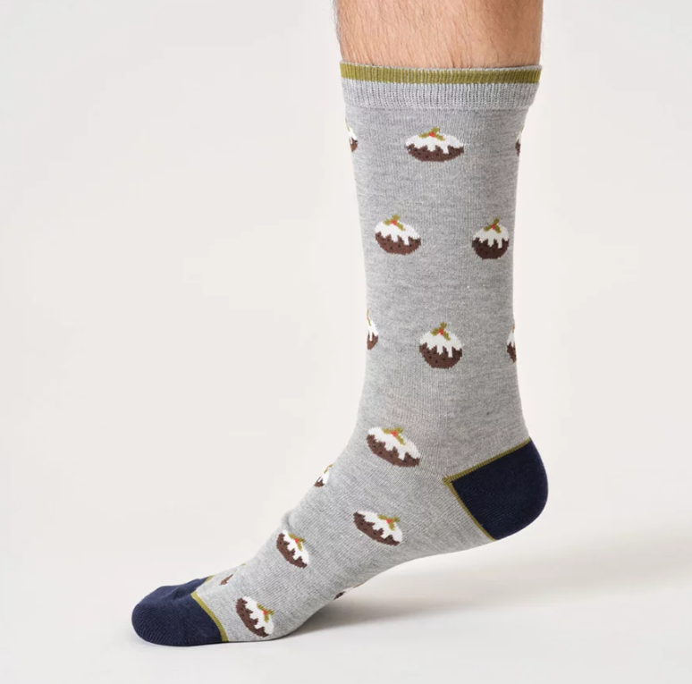 Mens Christmas Pudding Bamboo Cracker Gift Box Of Two Socks