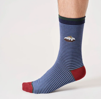 Mens Christmas Pudding Bamboo Cracker Gift Box Of Two Socks