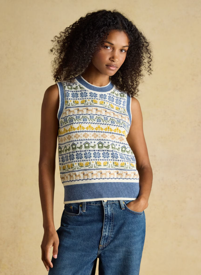 Blue Birds & Bees Knitted Crew Neck Vest