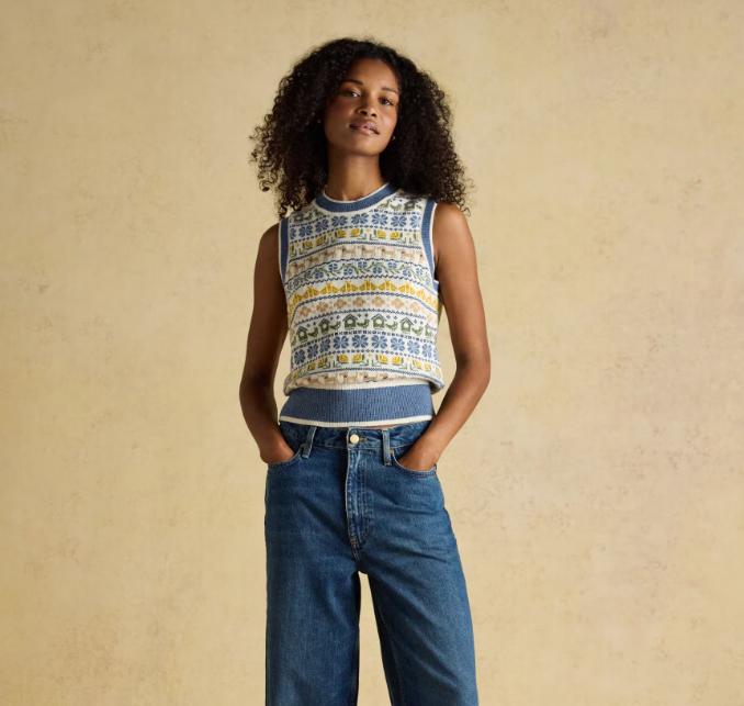 Blue Birds & Bees Knitted Crew Neck Vest