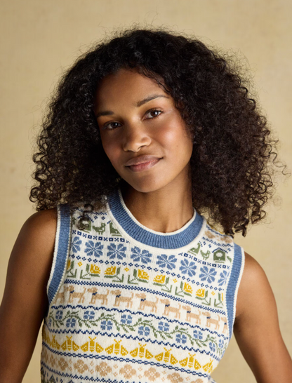 Blue Birds & Bees Knitted Crew Neck Vest