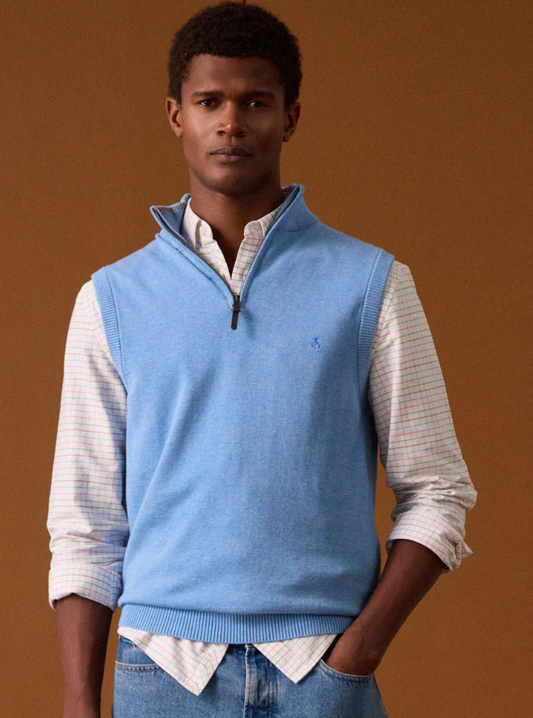 Hillside Light Blue Quarter Zip Knitted Tank Top