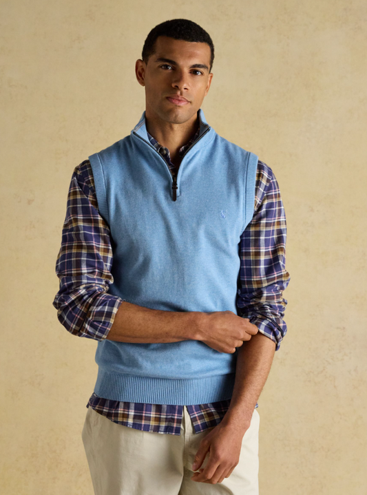 Joules Hillside Quarter Zip Knitted Tank Top Light Blue