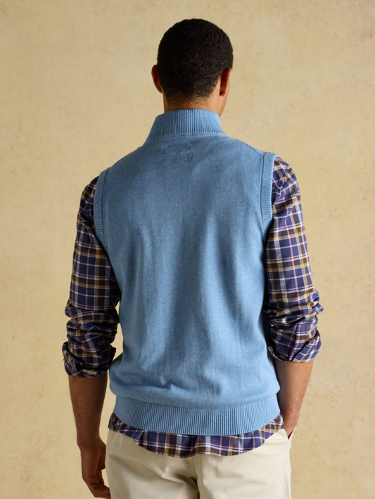 Joules Hillside Quarter Zip Knitted Tank Top Light Blue