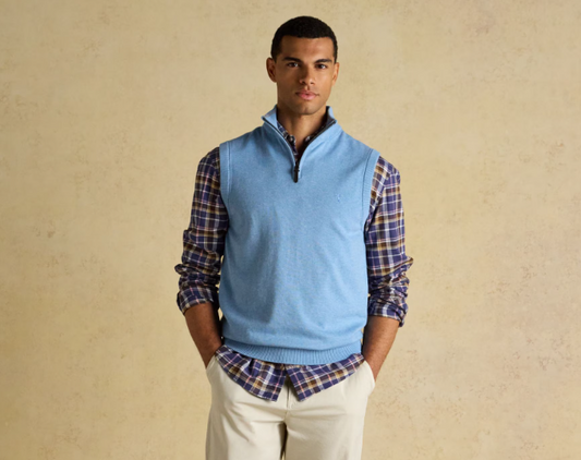 Joules Hillside Quarter Zip Knitted Tank Top Light Blue