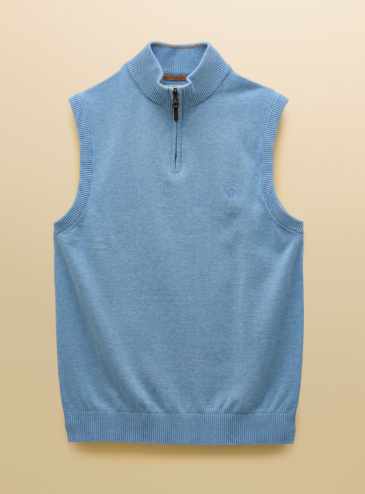 Joules Hillside Quarter Zip Knitted Tank Top Light Blue
