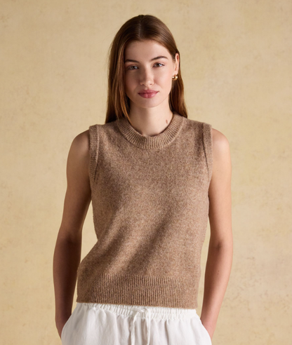 Joules Holly Knitted Crew Neck Vest Tan