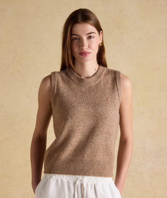 Holly Tan Knitted Crew Neck Vest