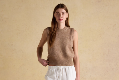 Joules Holly Knitted Crew Neck Vest Tan