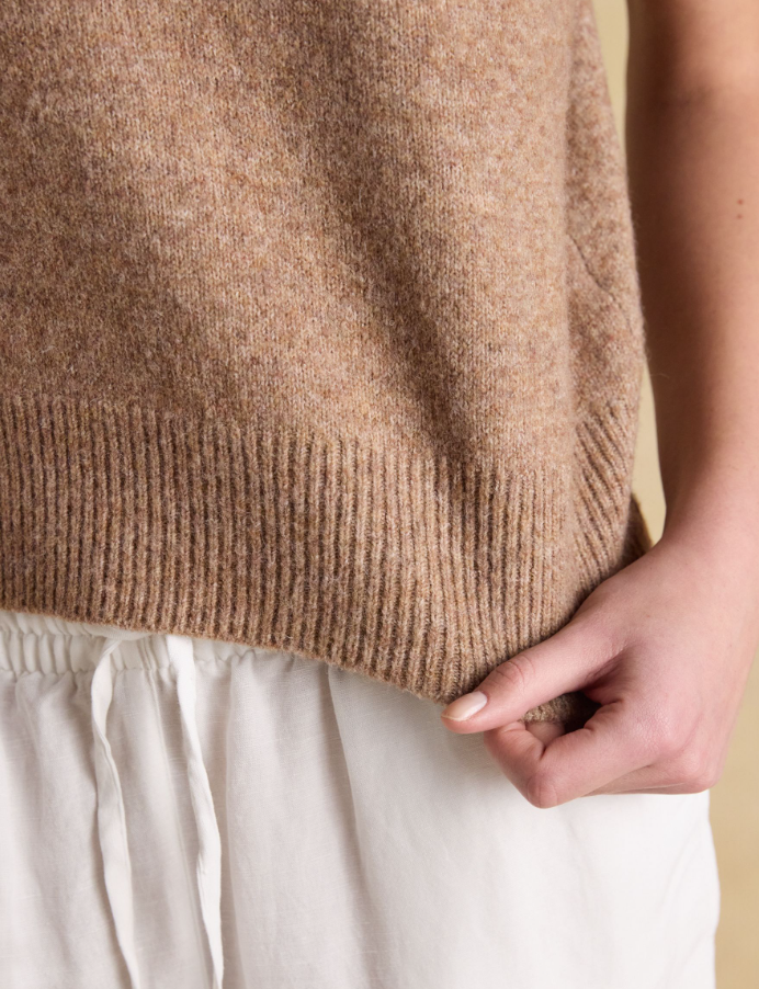 Joules Holly Knitted Crew Neck Vest Tan