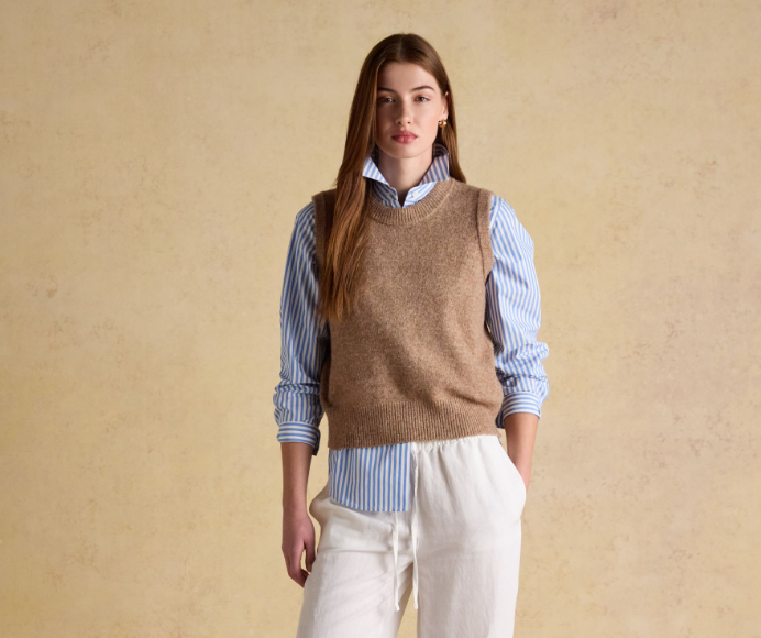 Joules Holly Knitted Crew Neck Vest Tan