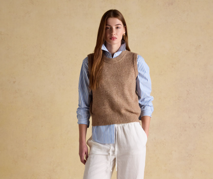 Joules Holly Knitted Crew Neck Vest Tan
