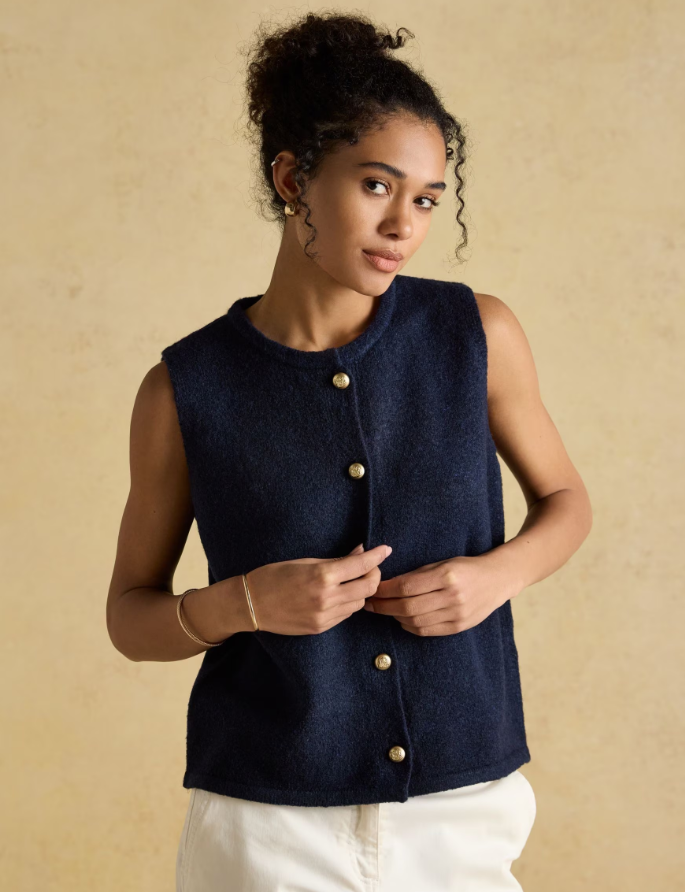 Joules Holly Navy Button Through Knitted Vest Navy