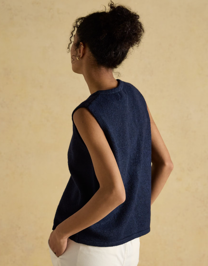Joules Holly Navy Button Through Knitted Vest Navy