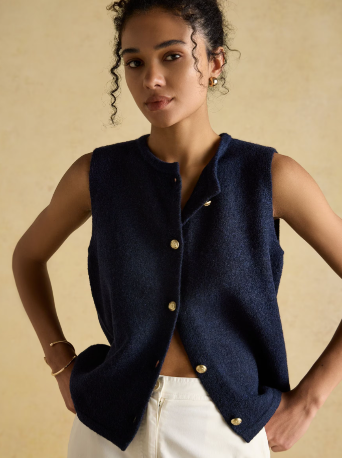 Joules Holly Navy Button Through Knitted Vest Navy