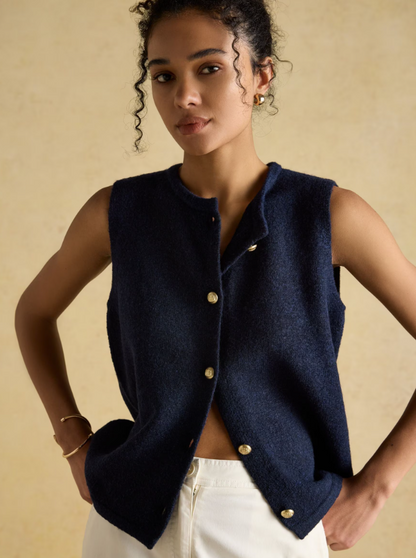 Joules Holly Navy Button Through Knitted Vest Navy