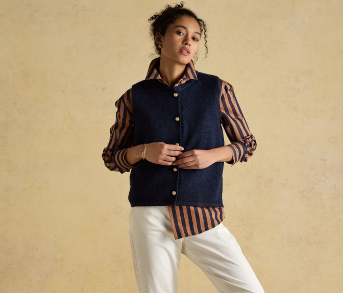 Joules Holly Navy Button Through Knitted Vest Navy