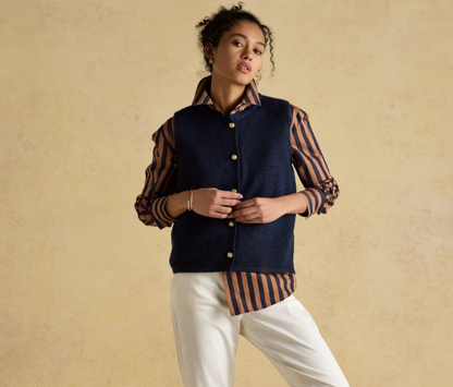 Joules Holly Navy Button Through Knitted Vest Navy