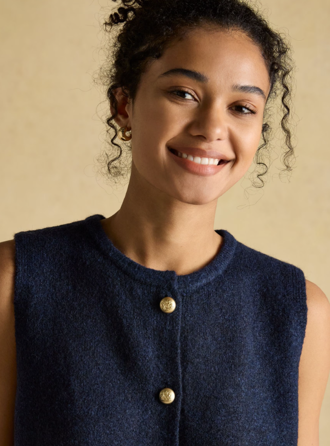 Joules Holly Navy Button Through Knitted Vest Navy