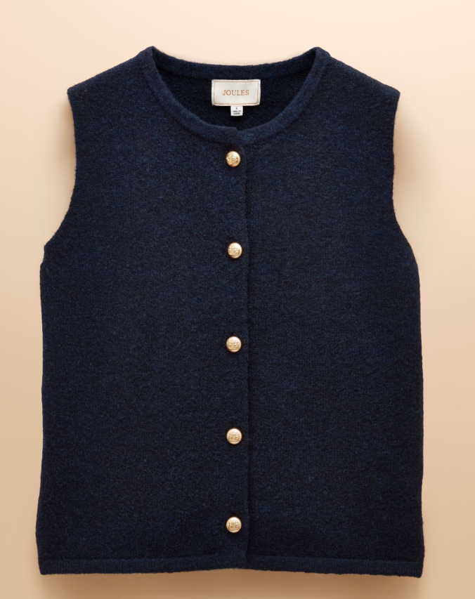 Joules Holly Navy Button Through Knitted Vest Navy