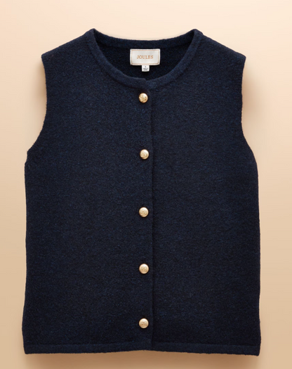 Joules Holly Navy Button Through Knitted Vest Navy