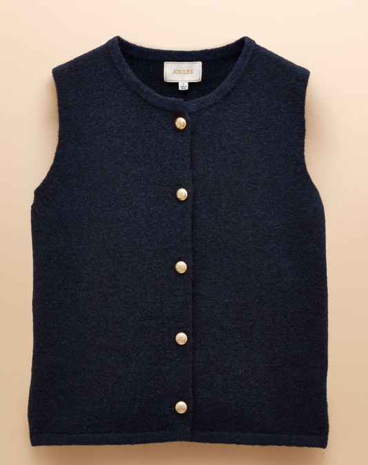 Joules Holly Navy Button Through Knitted Vest Navy
