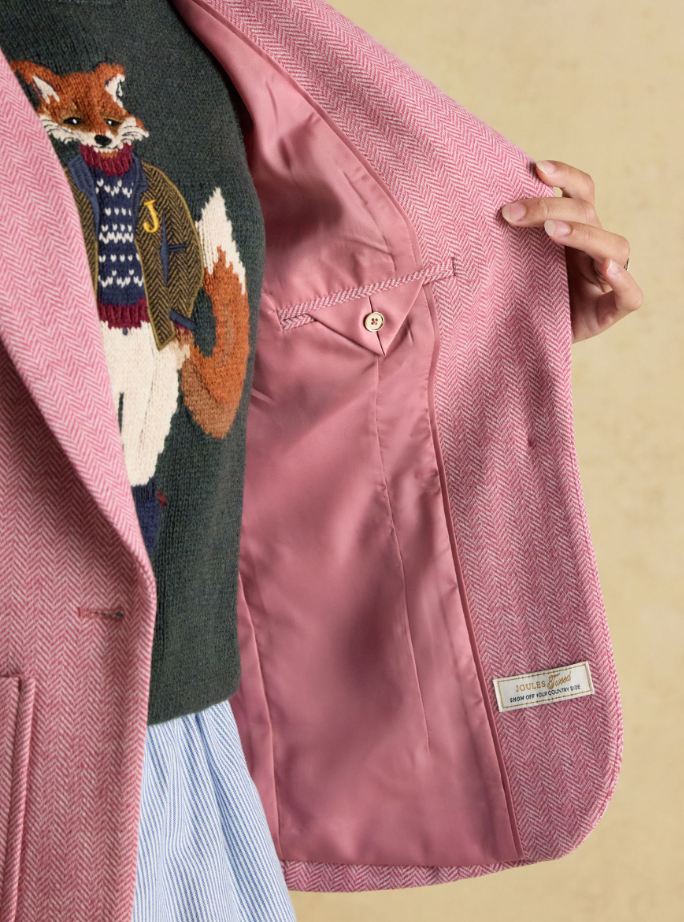 Albury Pink Herringbone Jersey Tweed Blazer