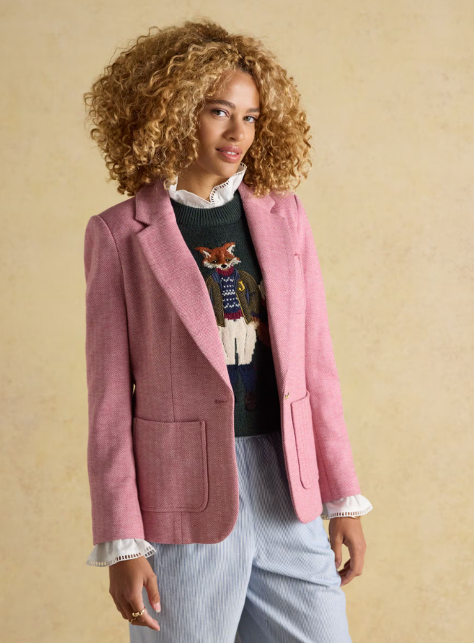 Albury Pink Herringbone Jersey Tweed Blazer