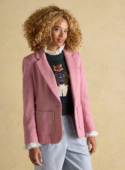 Albury Pink Herringbone Jersey Tweed Blazer