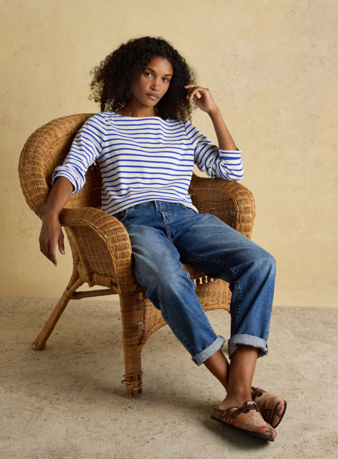 Joules Harbour Stripe Breton Top Cream / Blue