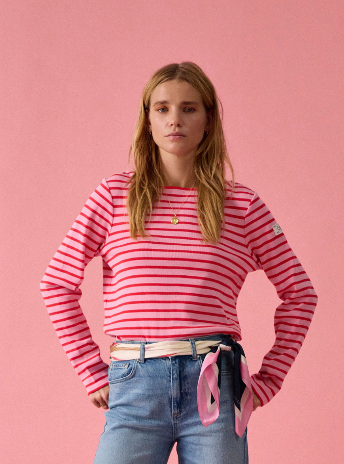 Joules Harbour Stripe Breton Top Pink / Red