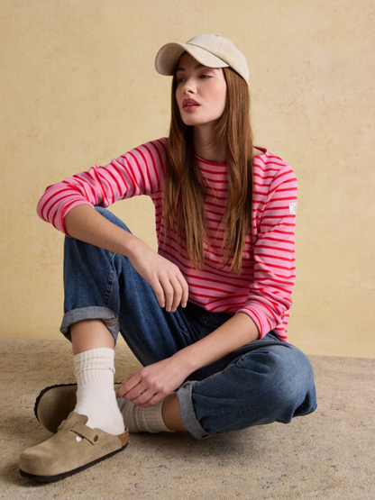 Joules Harbour Stripe Breton Top Pink / Red