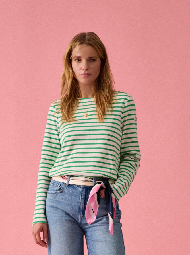 Joules Harbour Stripe Breton Top Cream / Green