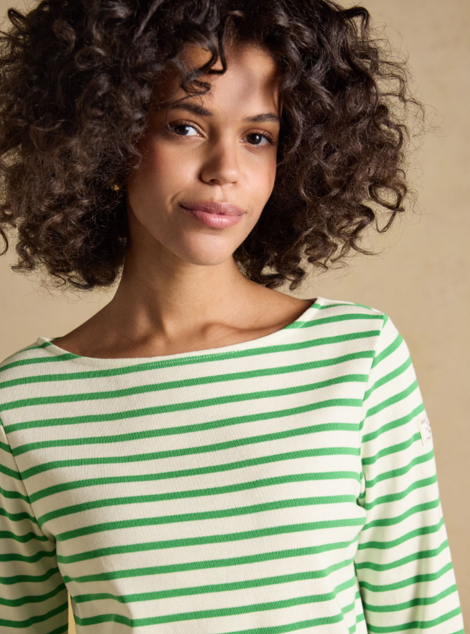 Joules Harbour Stripe Breton Top Cream / Green