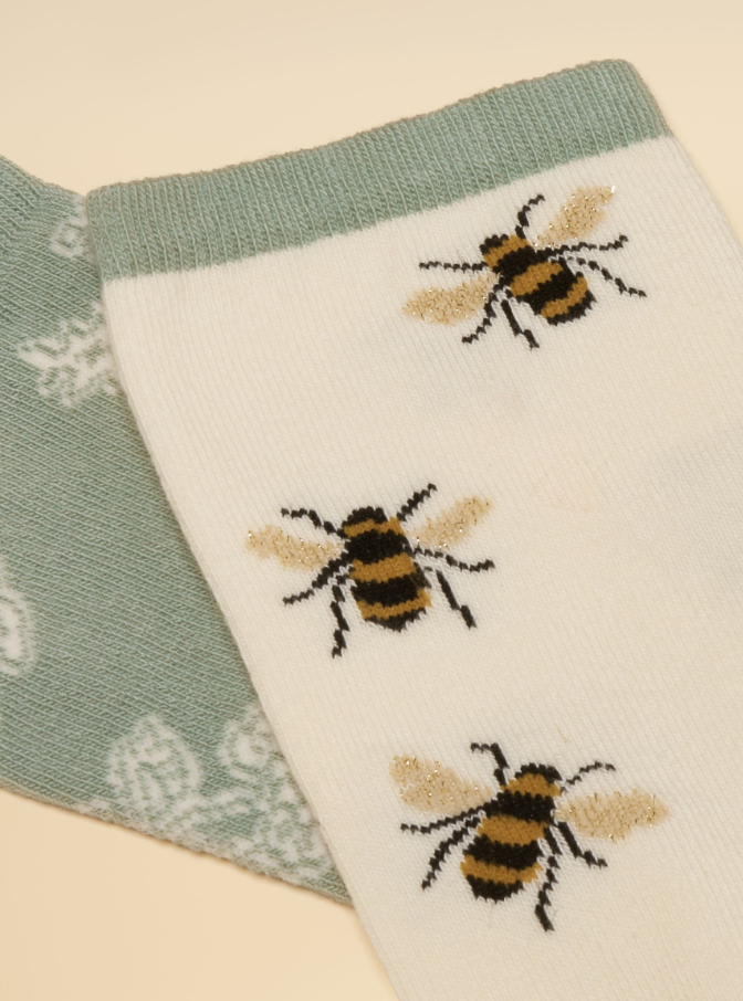 Everyday White/Green 2 Pack Socks