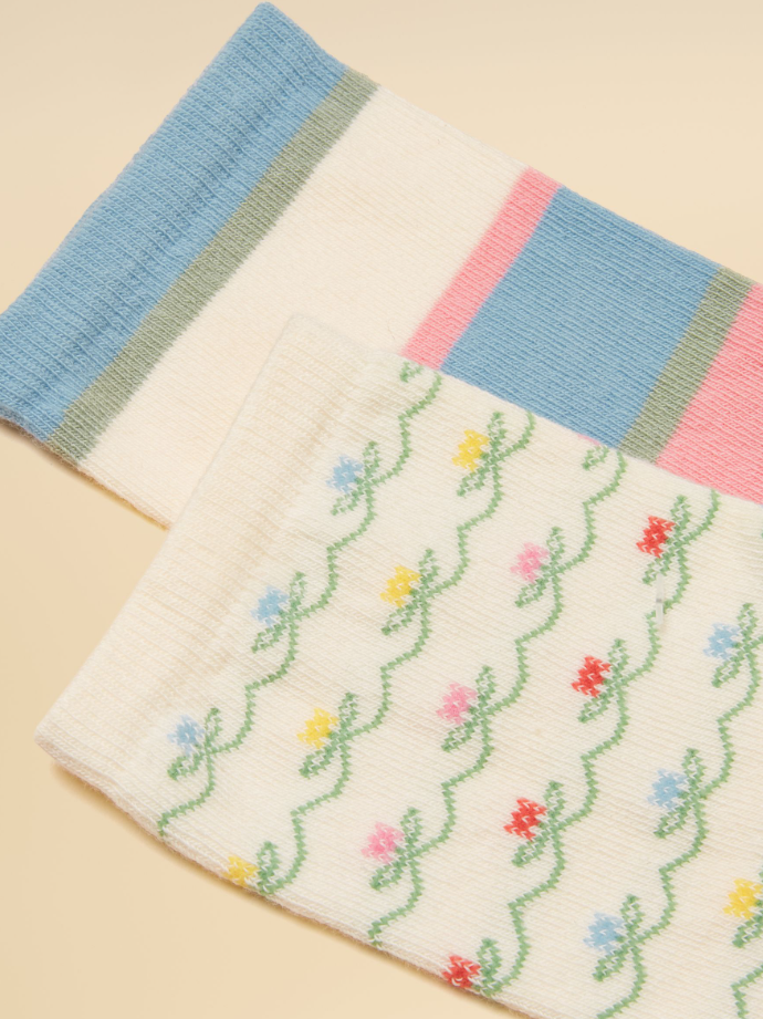 Everyday Blue / Ecru 2 Pack Socks