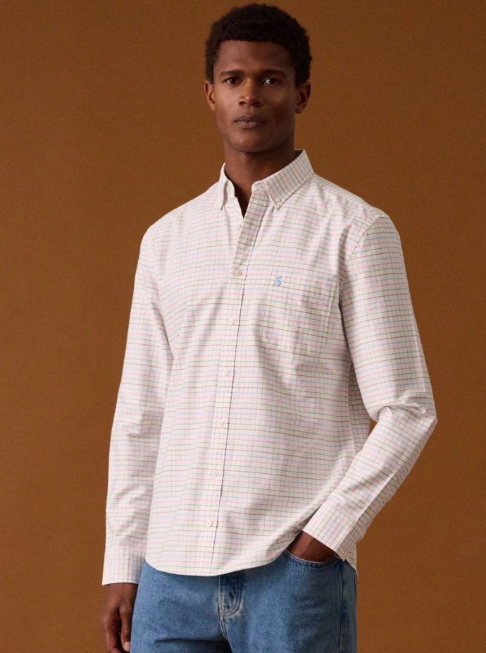 Joules Oxford Check Long Sleeve Cotton Shirt White