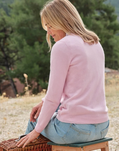 Woolovers Cashmere Merino Crew Neck Knitted Jumper Cream