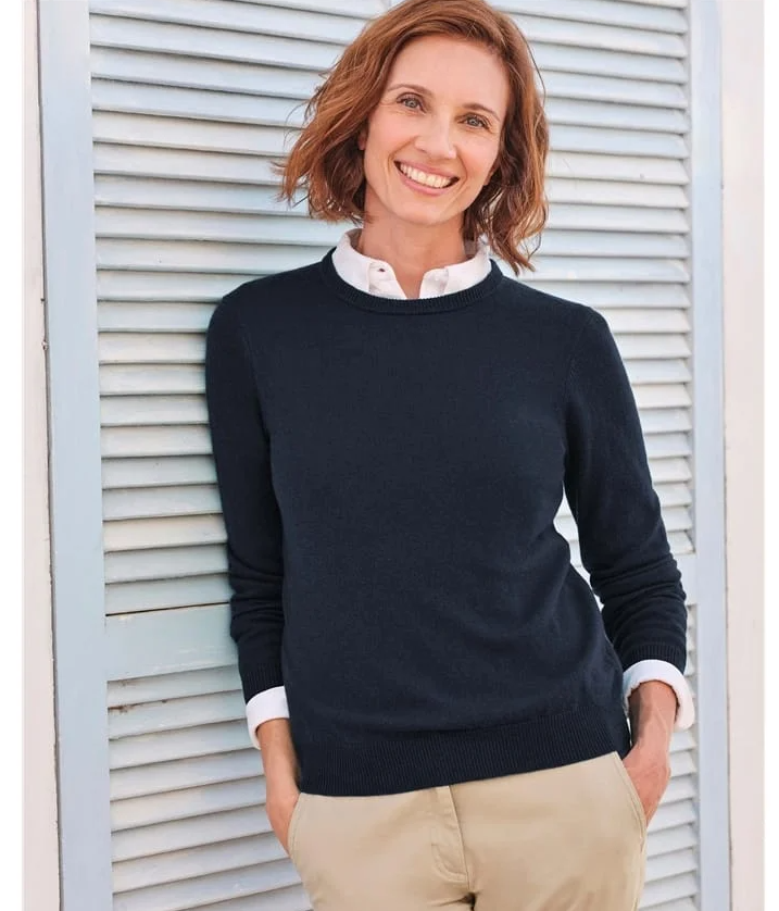 Woolovers Cashmere Merino Crew Neck Knitted Jumper Navy