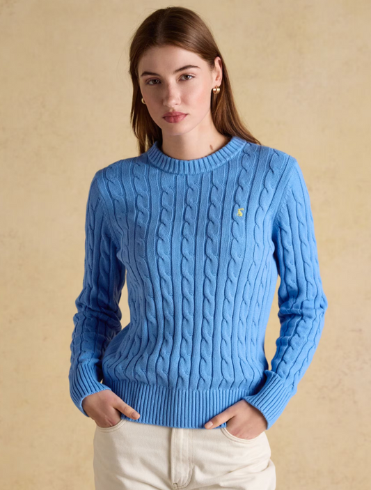 Joules Classic Cotton Cable Knit Jumper Blue