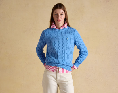 Joules Classic Cotton Cable Knit Jumper Blue