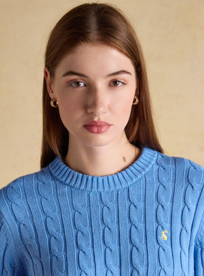 Joules Classic Cotton Cable Knit Jumper Blue
