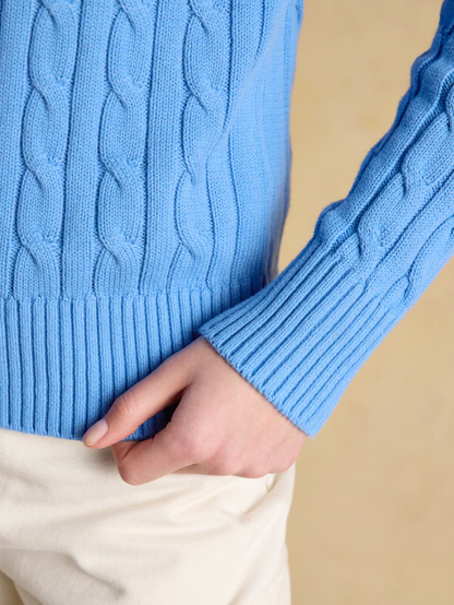 Joules Classic Cotton Cable Knit Jumper Blue