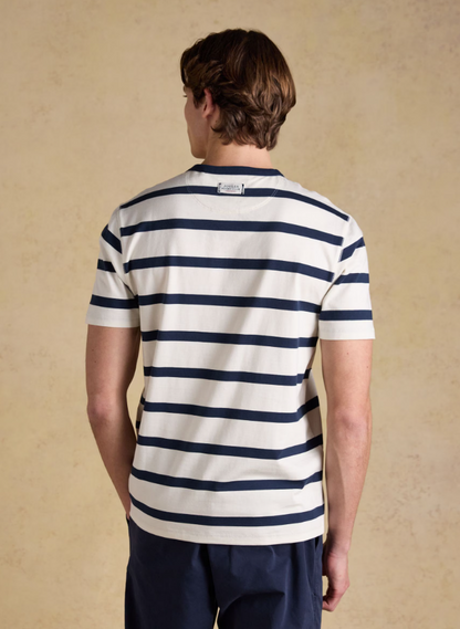 Rugby Club Navy & Cream Striped Crew Neck Cotton T-Shirt