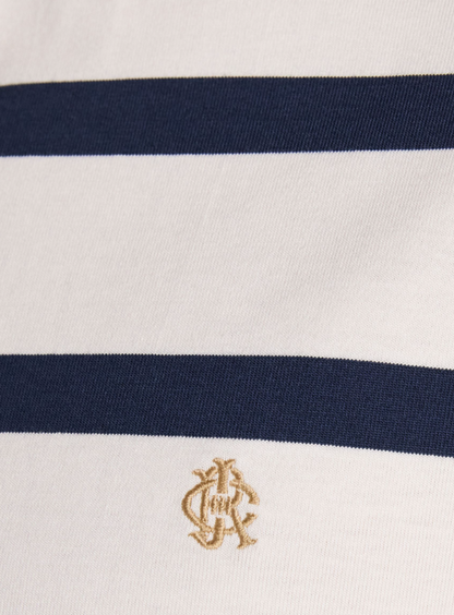Rugby Club Navy & Cream Striped Crew Neck Cotton T-Shirt