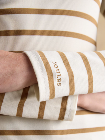 Joules Fairfield Jonty Fox Striped Ribbed Polo Shirt  Cream & Brown