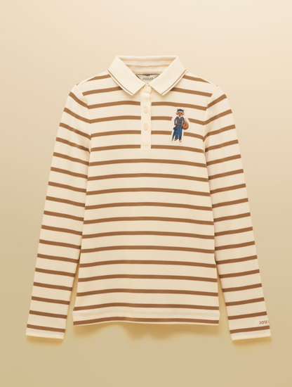 Joules Fairfield Jonty Fox Striped Ribbed Polo Shirt  Cream & Brown